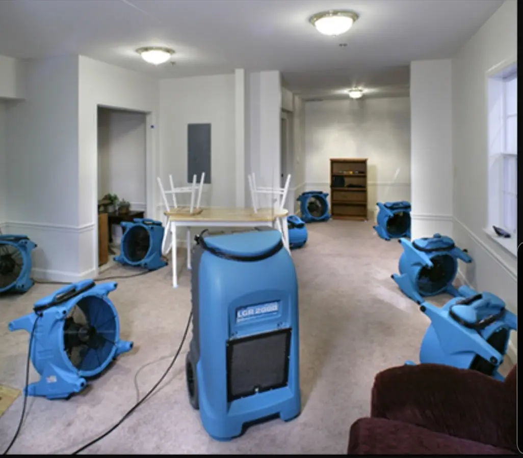 Air movers and dehumidifier setup for Water Damage Restoration in New Brunswick